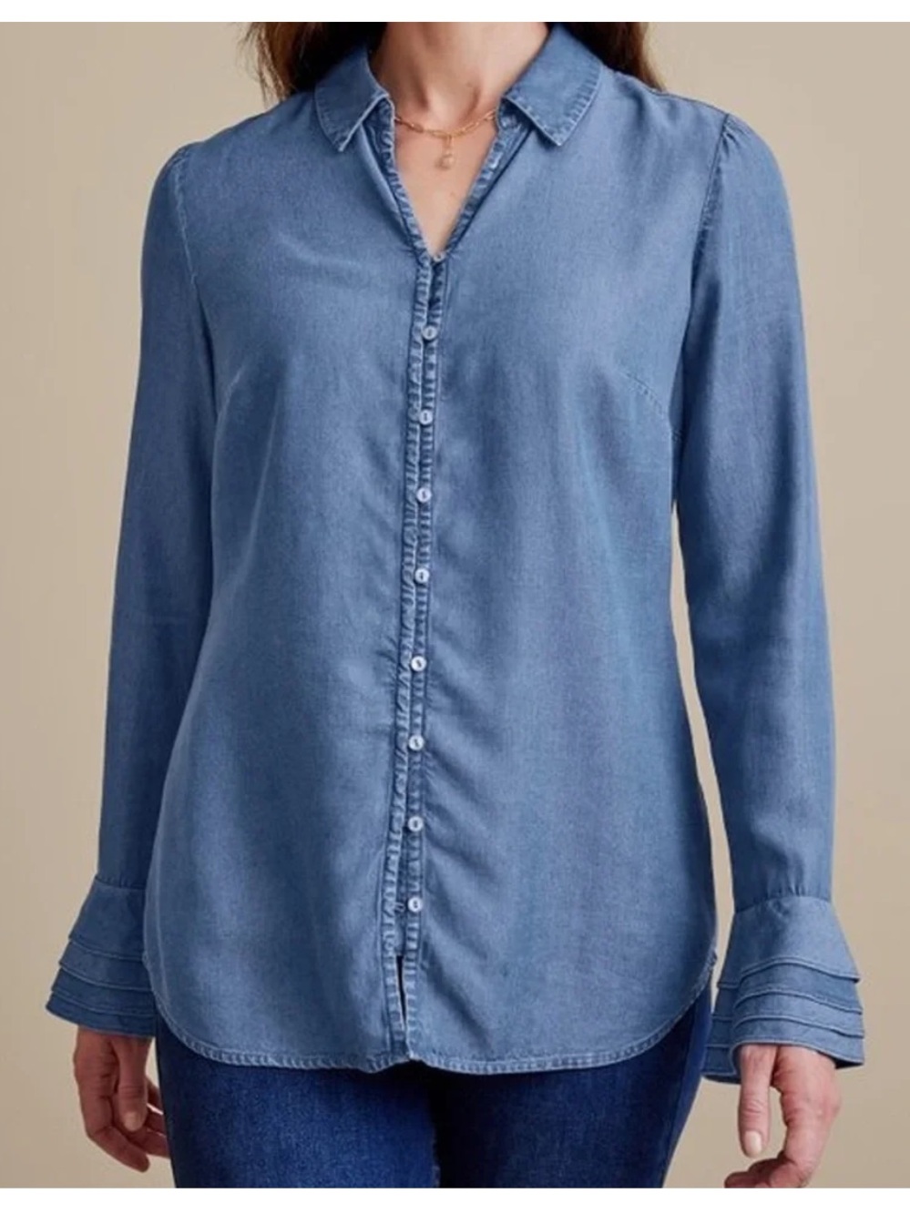 Soft Surroundings NEW lyocell tencel chambray BUTTONDOWN denim RUFFLE shirt 1x
